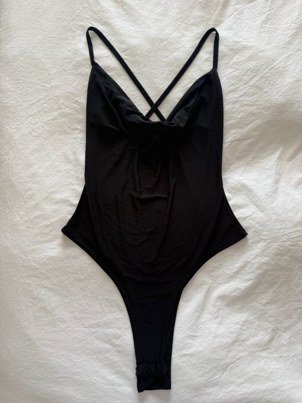 Cowl Neck Knit Bodysuit — Black — Size 6